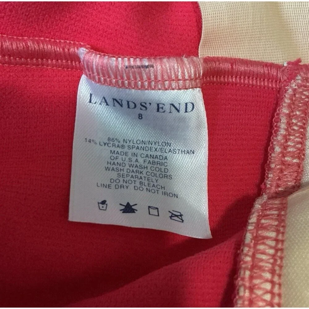 Lands' End Women's Flutter Halter Tankini Top -‎ Coral Size 8 Ribbed Knit Piping